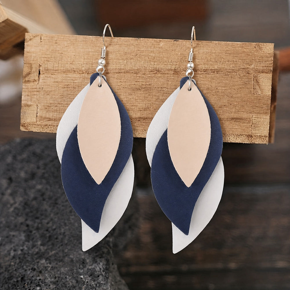 Layered Leaf Leather Earrings — image 2