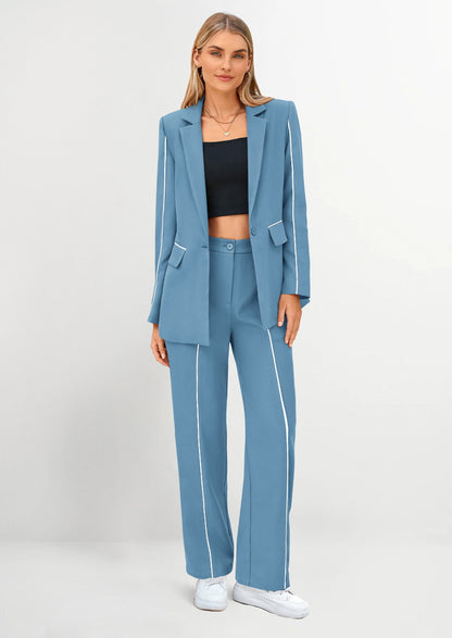 Osonn 2 Piece Blazer Outfits Business Casual Oversized Jacket Wide Leg Work Pants Dressy Suit Set