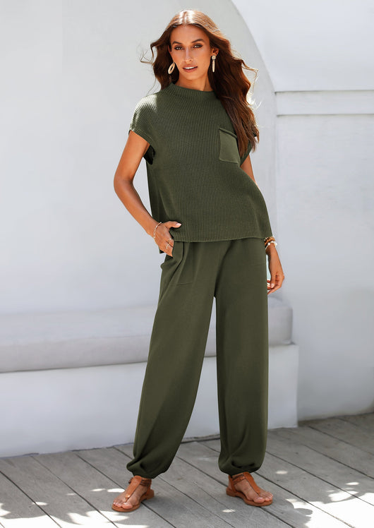 Osonn Womens Two Piece Outfits Sweater Sets Knit Pullover Tops And High Waisted Pants Matching Tracksuit Sweatsuit Set