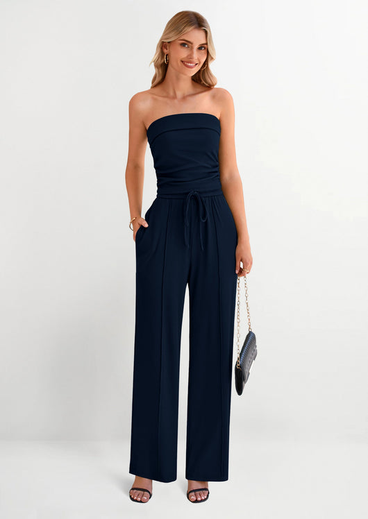 Osonn 2 Piece Sets Casual Ribbed Knit Crop Tube Top Wide Leg Pants Lounge Set