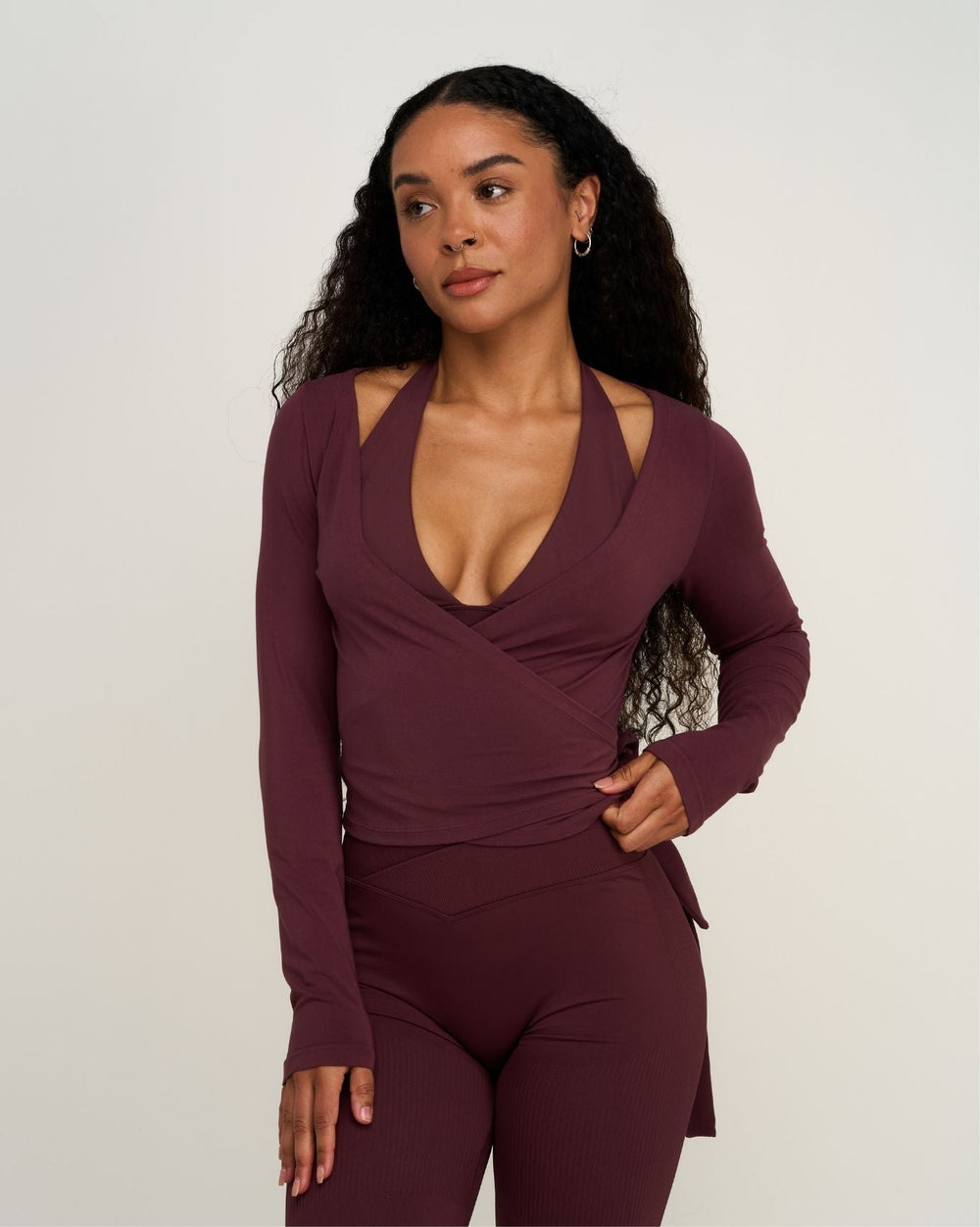 The Essential Collection Wrap Top | Dark Mauve