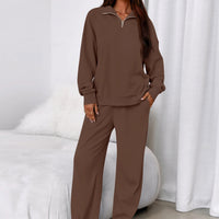 Osonn Womens Casual Two Piece Sets Fall Outfits Quarter Zip Sweatshirts Straight Leg Pants Sweatsuits Tracksuit