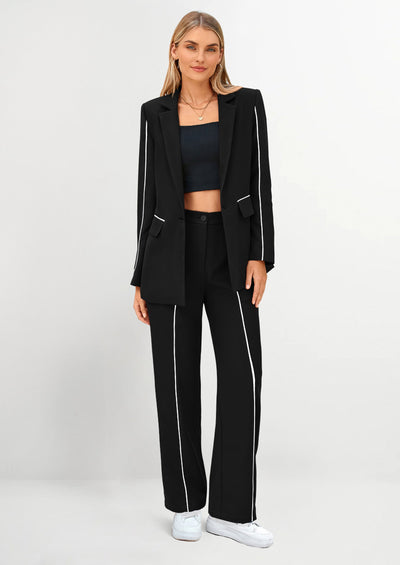 Osonn 2 Piece Blazer Outfits Business Casual Oversized Jacket Wide Leg Work Pants Dressy Suit Set