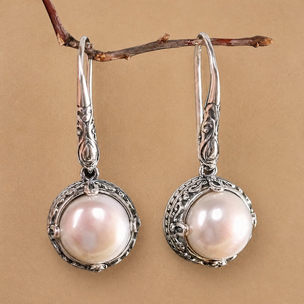 Boho Inlaid Pearl Dangle Earrings — image 1