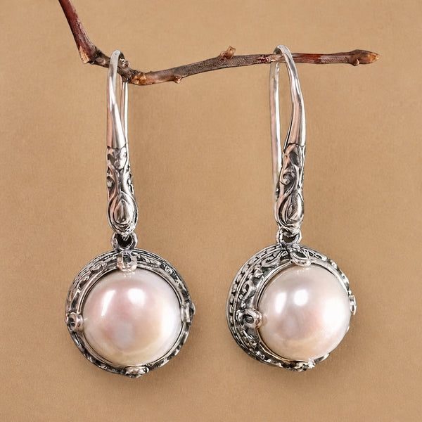 Boho Inlaid Pearl Dangle Earrings — image 1