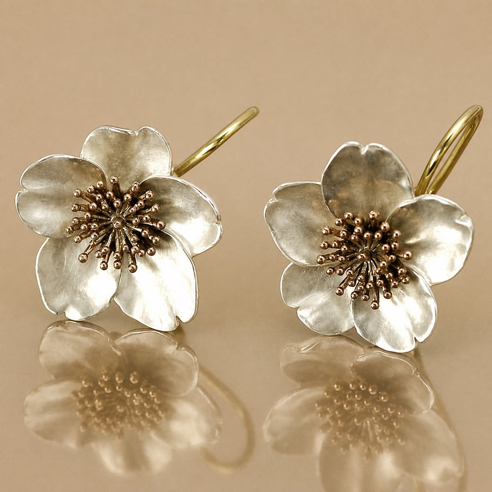 Vintage Silver Gold Blossom Earrings — image 1