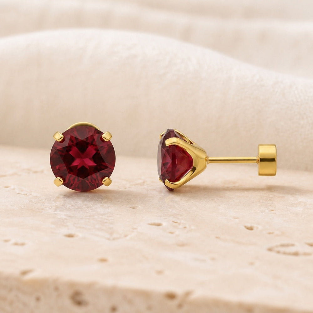 Ruby Round Stud Gold Earrings — image 1