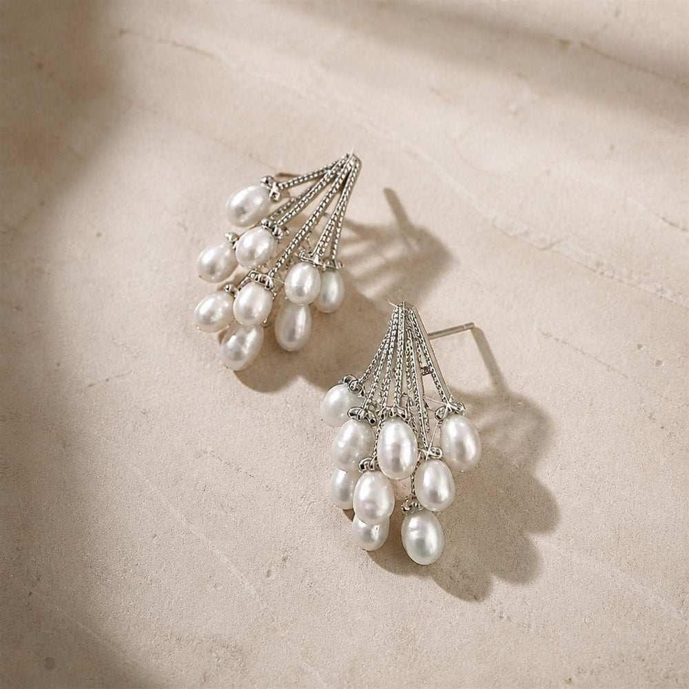 Cascading Pearl Cluster Earrings — image 2
