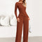 Osonn Women's 2 Piece Lounge Sets Asymmetrical Long Sleeve T Shirt Wide Leg Pants Casual Outfits Tracksuit