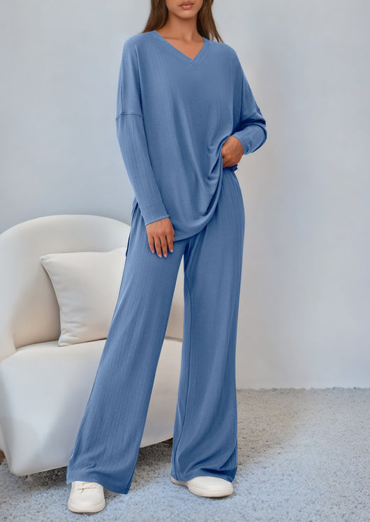 Osonn 2 Piece Lounge Sets for Women Fall Outfits Casual Loose Long Sleeve Tops Wide Leg Pants Matching Pajama Set