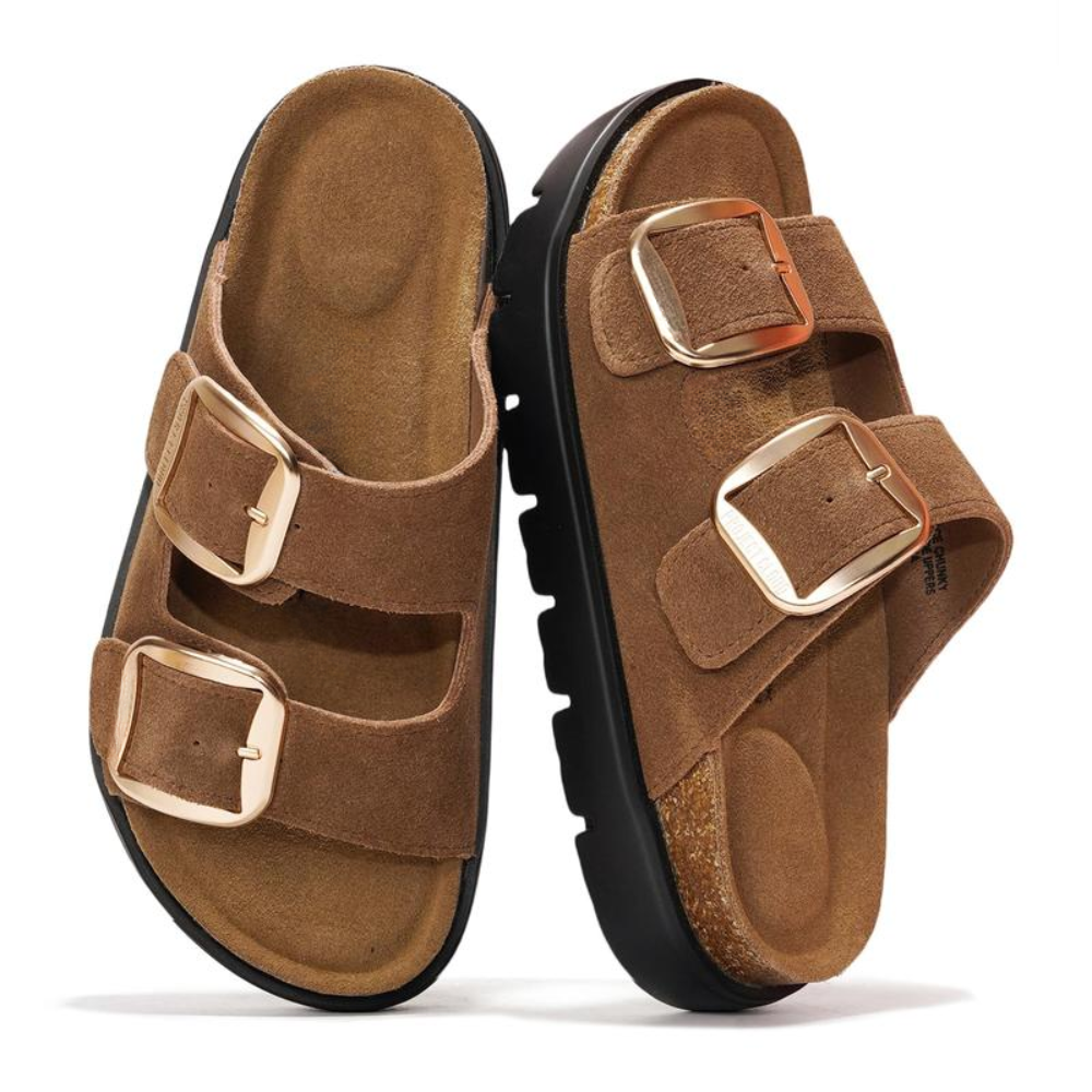Greece Chunky Suede Sandals – Double Buckle, All-Day Comfort