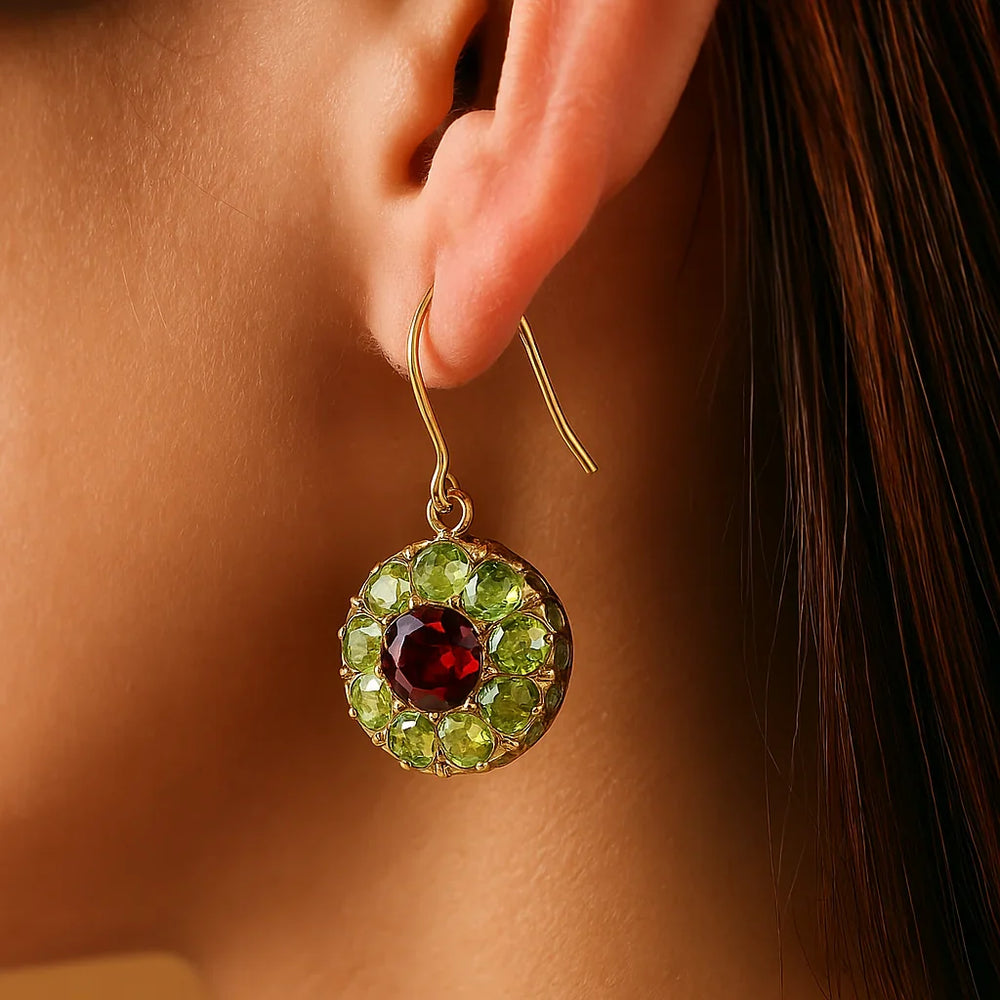 Vintage Rounded Green Red Crystal Earrings — image 2