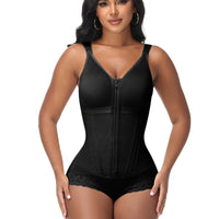 Double-Layer PowerMesh Hourglass Tummy Sculpt Zipper Bodysuit With Bra