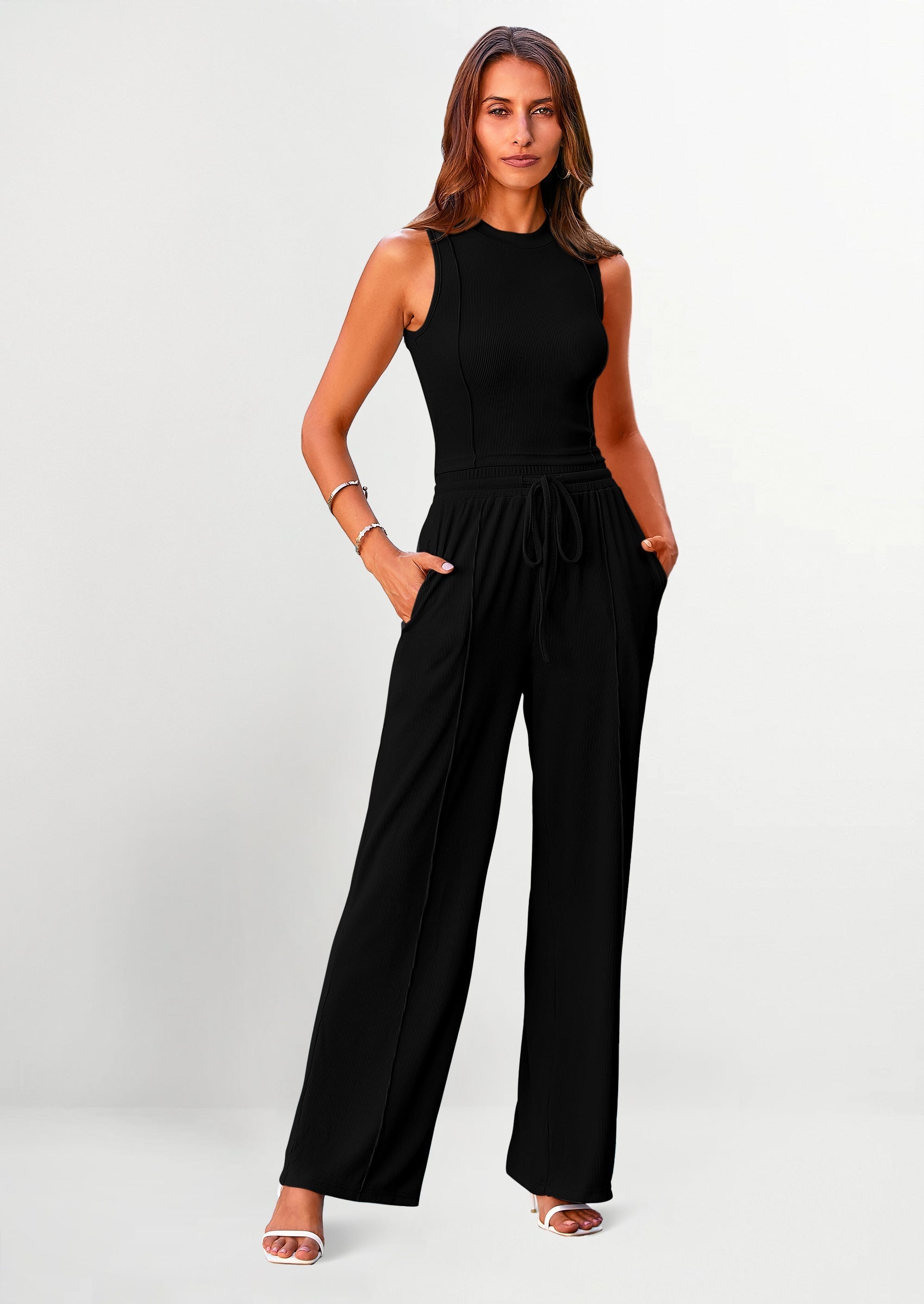 Osonn Women's Summer 2 Piece Loungewear Set Cropped Tank Top Wide Leg Sweatpants Tracksuit Casual Outfits