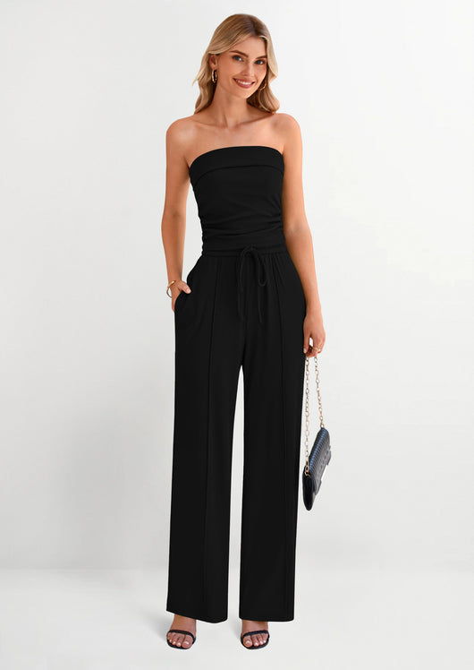 Osonn 2 Piece Sets Casual Ribbed Knit Crop Tube Top Wide Leg Pants Lounge Set