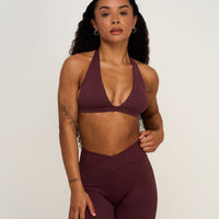 Elevate™ Sculpting Seamless V-Neck Halter Bra | Dark Mauve