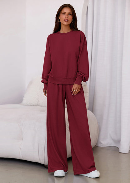Osonn Womens 2 Piece Sets Long Sleeve Sweatshirt Wide Leg Pants Loose Matching Lounge Set Trendy Fall Outfits