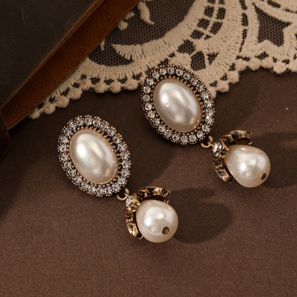 Vintage Pearl Frame Drop Earrings — image 1