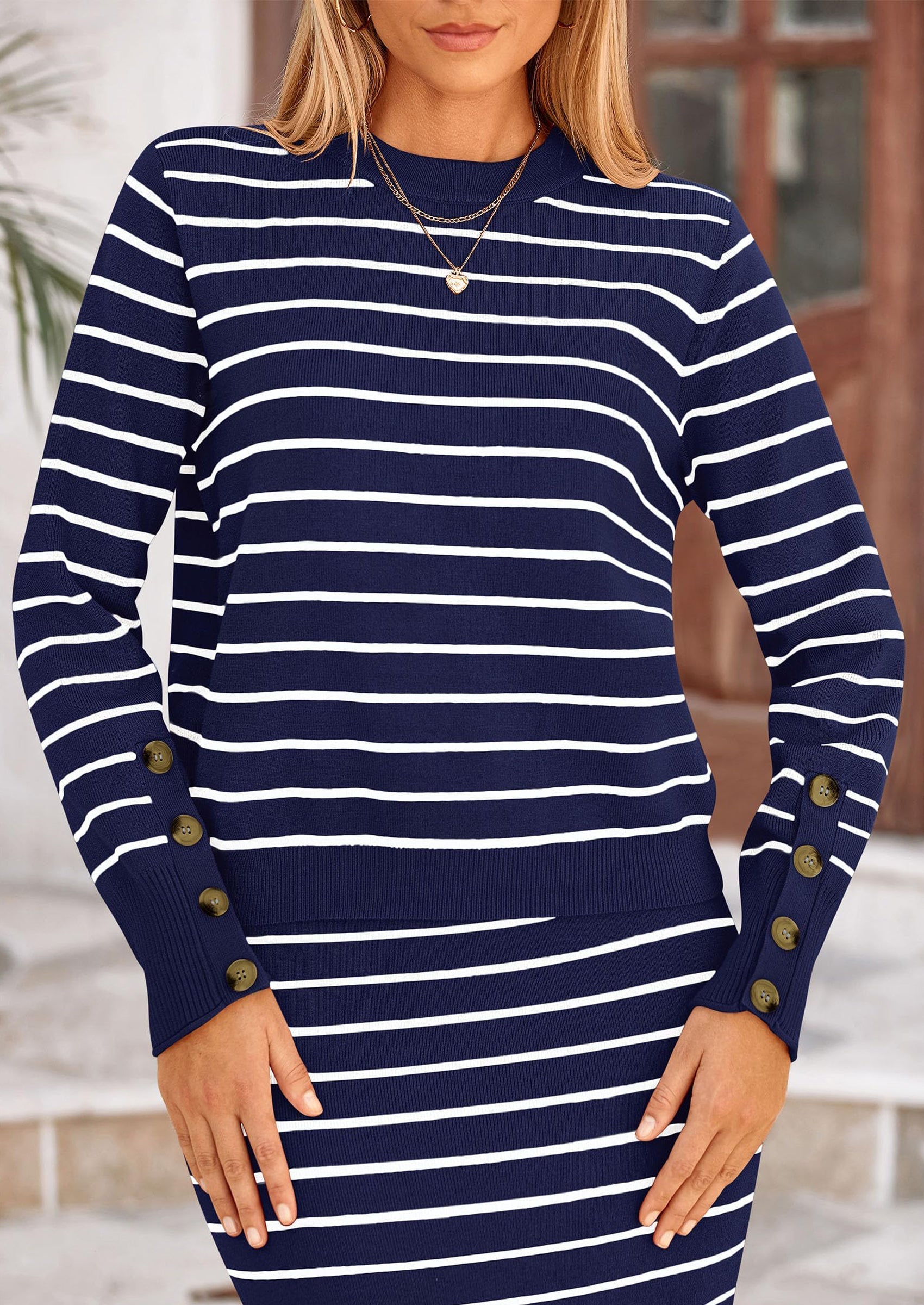 Osonn 2 Piece Skirts Sets For Women Fall Fashion Striped Sweater Dress Knit Lounge Travel Outfits Winter Clothing
