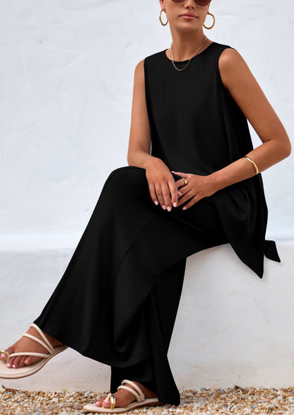 Osonn Women's Two Piece Matching Lounge Sets Asymmetrical Split Tank Tops Wide Leg Pants Summer Outfits Tracksuit