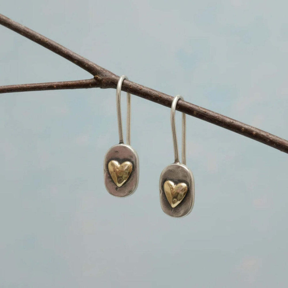 Vintage Gold Inlaid Heart Earrings — image 2