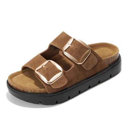 Greece Chunky Suede Sandals – Double Buckle, All-Day Comfort