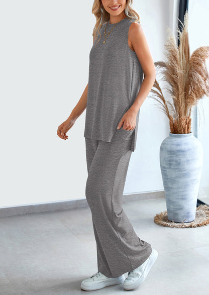 Osonn 2 Piece Set Loose Tank Top Wide Leg Pants Casual Matching Outfits Tracksuit