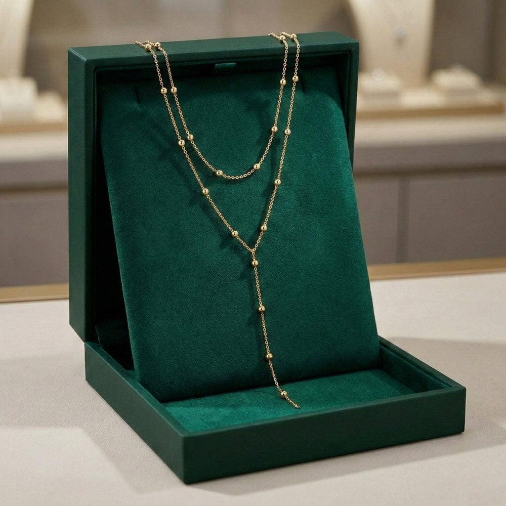 Gold Double Layered Long Tassel Beads Necklace — image 1