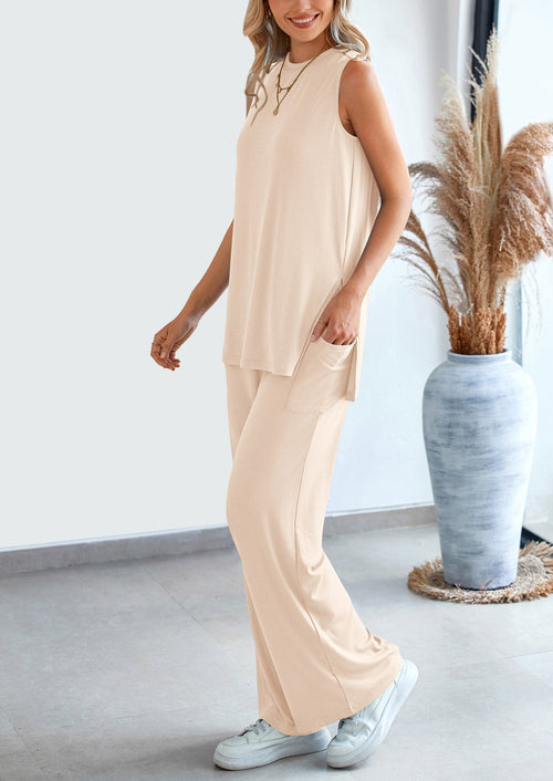 Osonn 2 Piece Set Loose Tank Top Wide Leg Pants Casual Matching Outfits Tracksuit