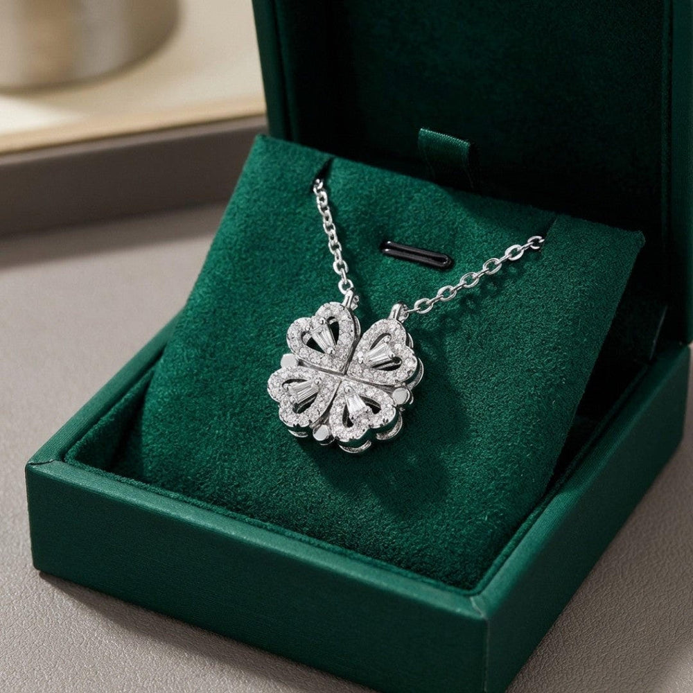 Golden Clover Necklace with Zircon Stone Heart Pendant — image 2