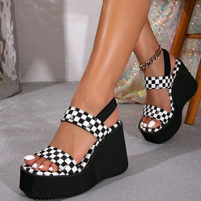 Osonn Women’s Livia Checkered Platform Sandals – Chunky Heel Breathable Casual Summer Shoes (US 4–10.5)