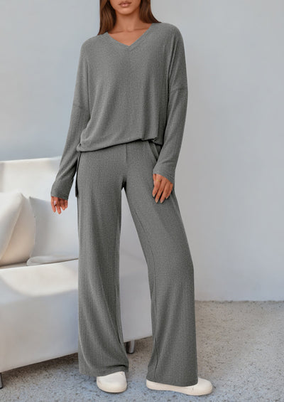 Osonn 2 Piece Lounge Sets for Women Fall Outfits Casual Loose Long Sleeve Tops Wide Leg Pants Matching Pajama Set
