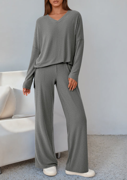 Osonn 2 Piece Lounge Sets for Women Fall Outfits Casual Loose Long Sleeve Tops Wide Leg Pants Matching Pajama Set