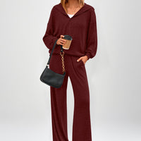 Osonn Women's 2 Piece Fall Lounge Sets Zip Up Hoodie Wide Leg Pants Tracksuit Matching Travel Outfits Clothes