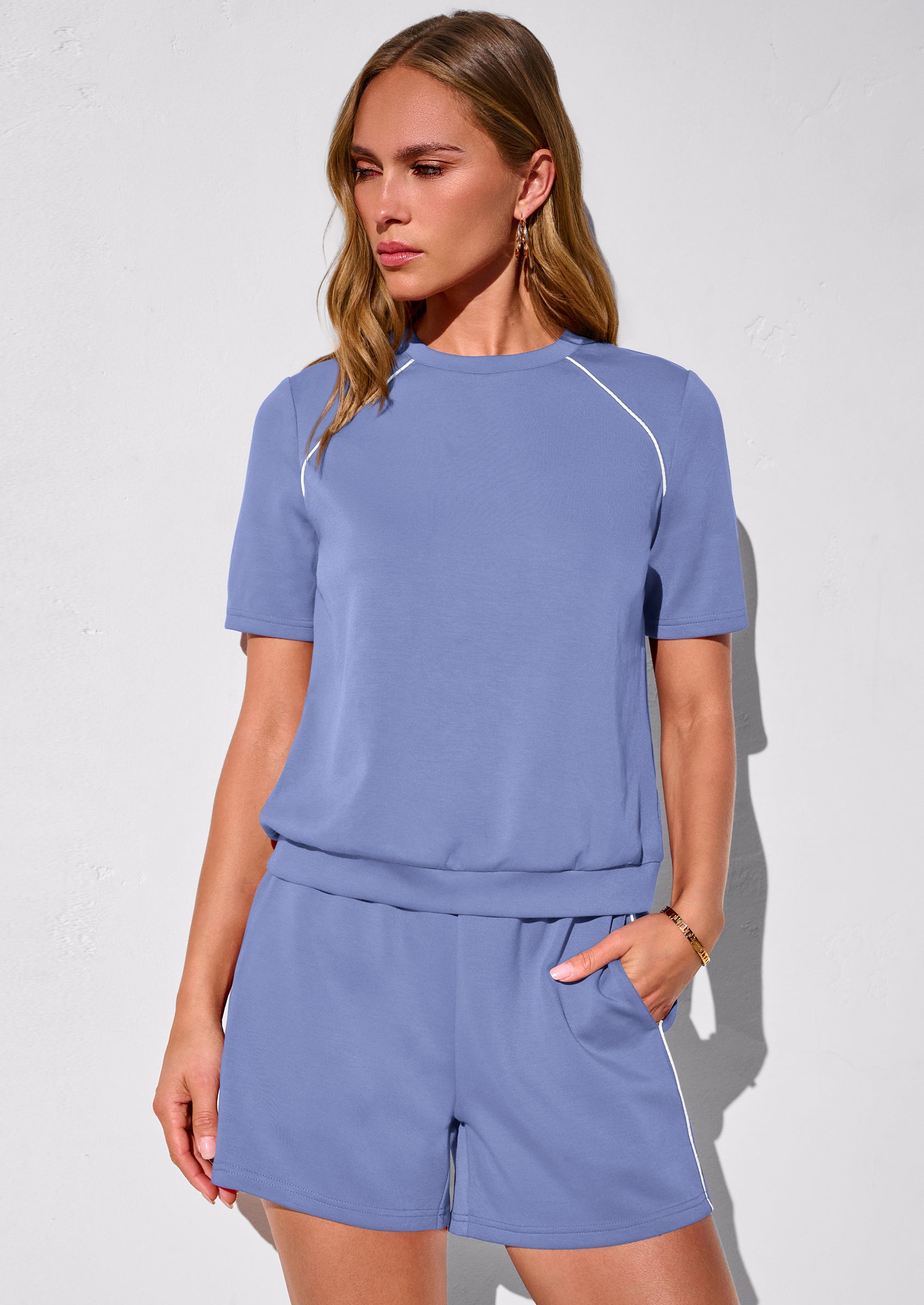 Osonn Sweatsuits Women 2 Piece Outfit Summer Lounge Shorts Sets Matching Spring Travel Beach Vacation Clothes