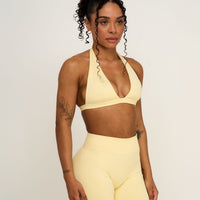 Elevate™ Sculpting Seamless V-Neck Halter Bra | Golden Butter