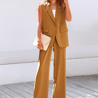 Osonn Women's 2 Piece Outfits Sleeveless Suit Vest and Wide Leg Pants Business Casual Blazer Sets