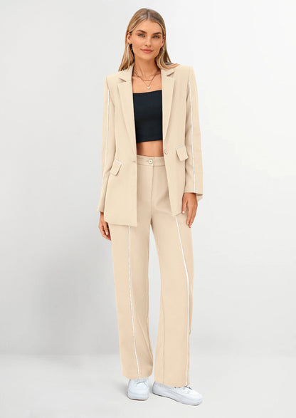 Osonn 2 Piece Blazer Outfits Business Casual Oversized Jacket Wide Leg Work Pants Dressy Suit Set