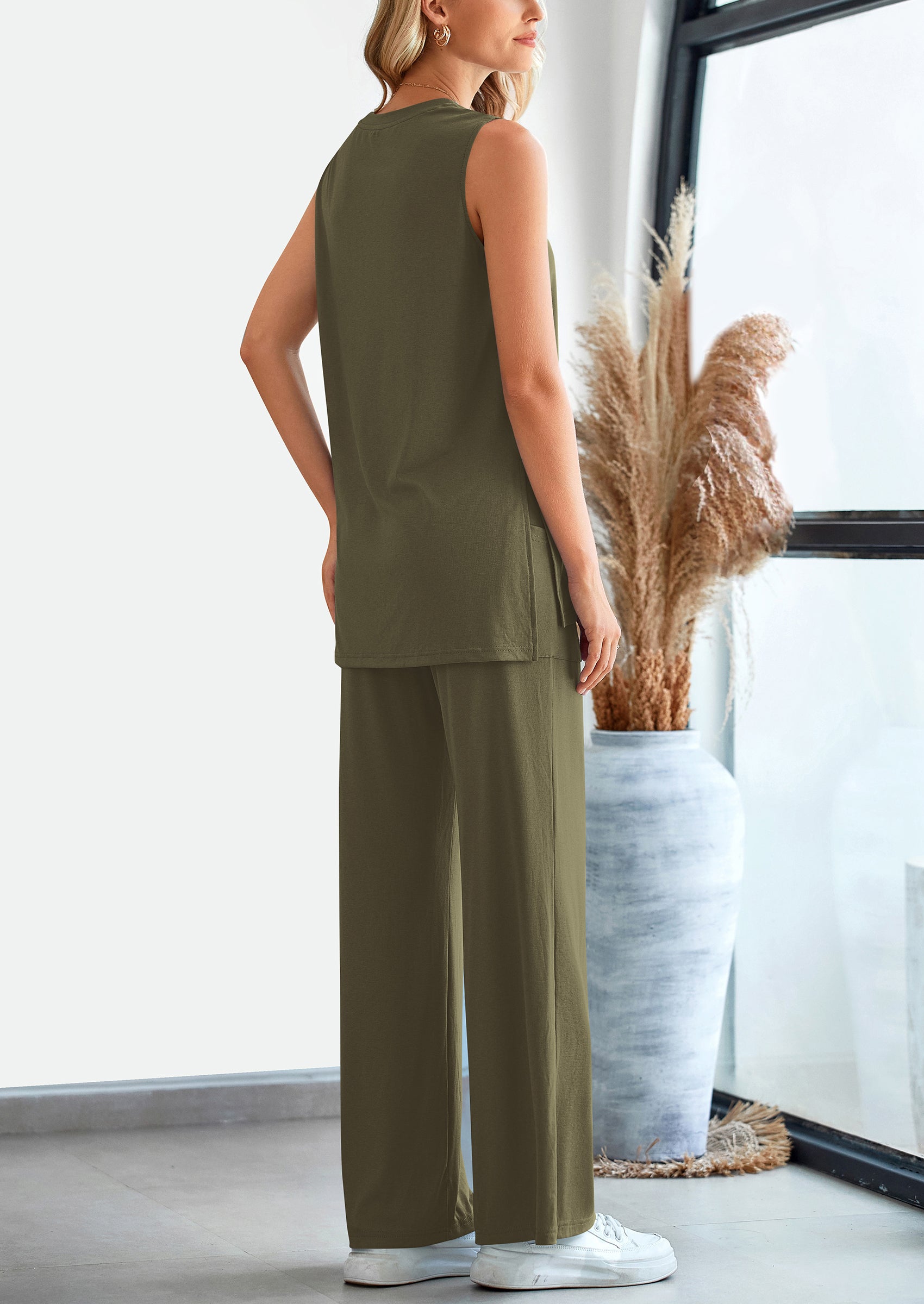 Osonn 2 Piece Set Loose Tank Top Wide Leg Pants Casual Matching Outfits Tracksuit