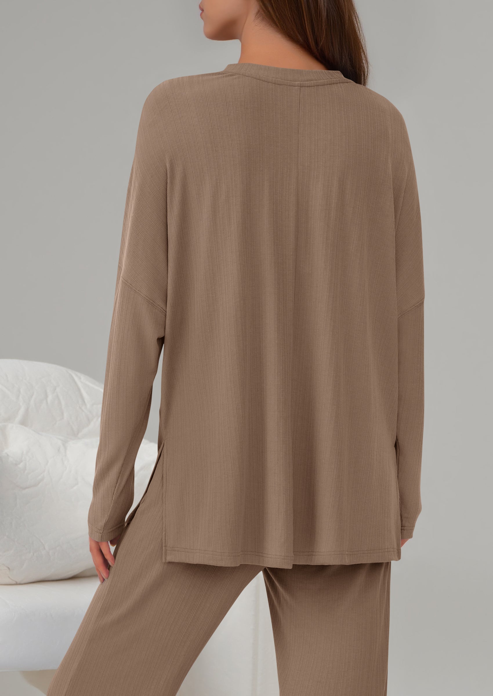 Osonn 2 Piece Lounge Sets for Women Fall Outfits Casual Loose Long Sleeve Tops Wide Leg Pants Matching Pajama Set