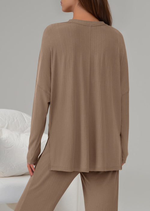 Osonn 2 Piece Lounge Sets for Women Fall Outfits Casual Loose Long Sleeve Tops Wide Leg Pants Matching Pajama Set