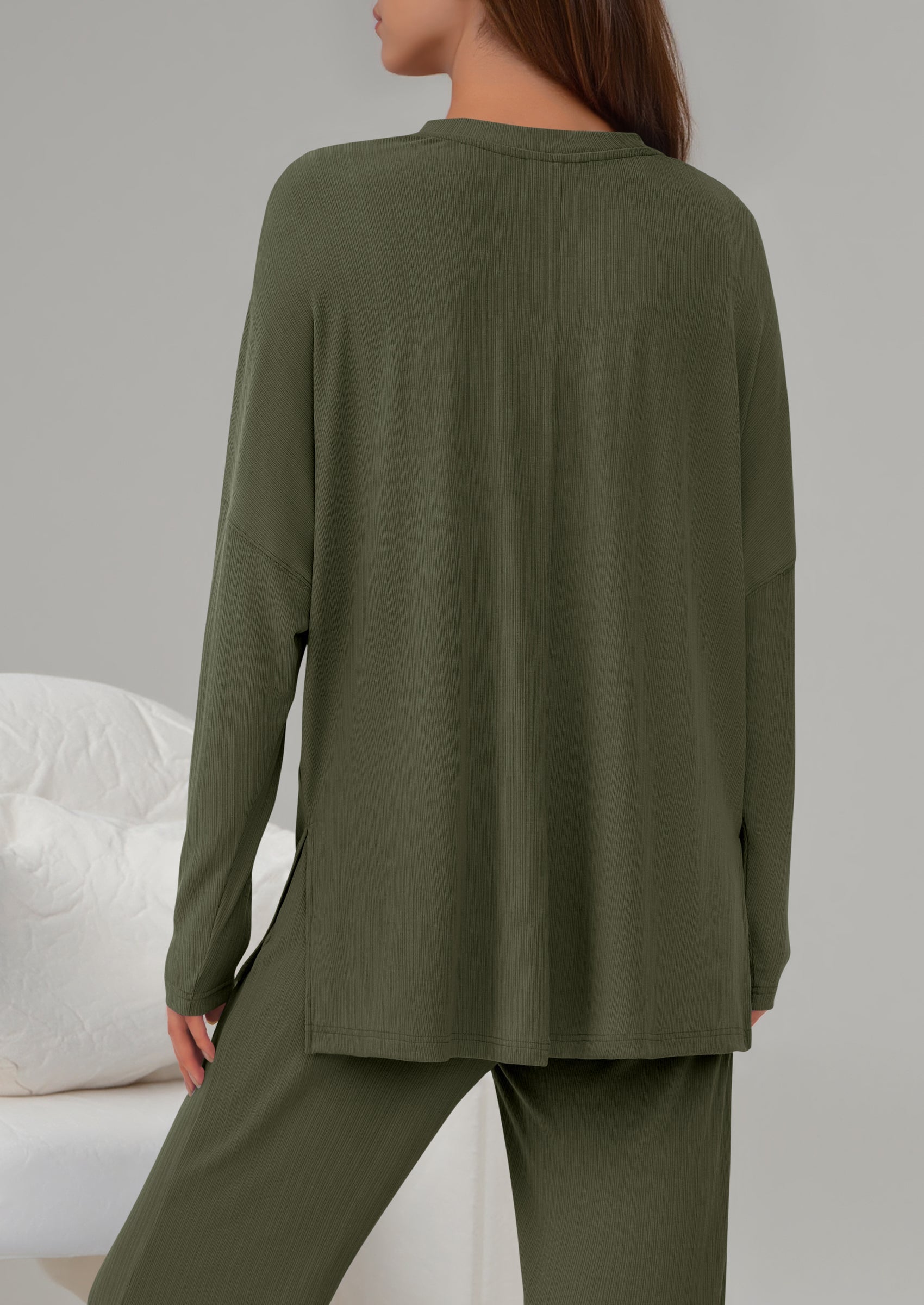 Osonn 2 Piece Lounge Sets for Women Fall Outfits Casual Loose Long Sleeve Tops Wide Leg Pants Matching Pajama Set