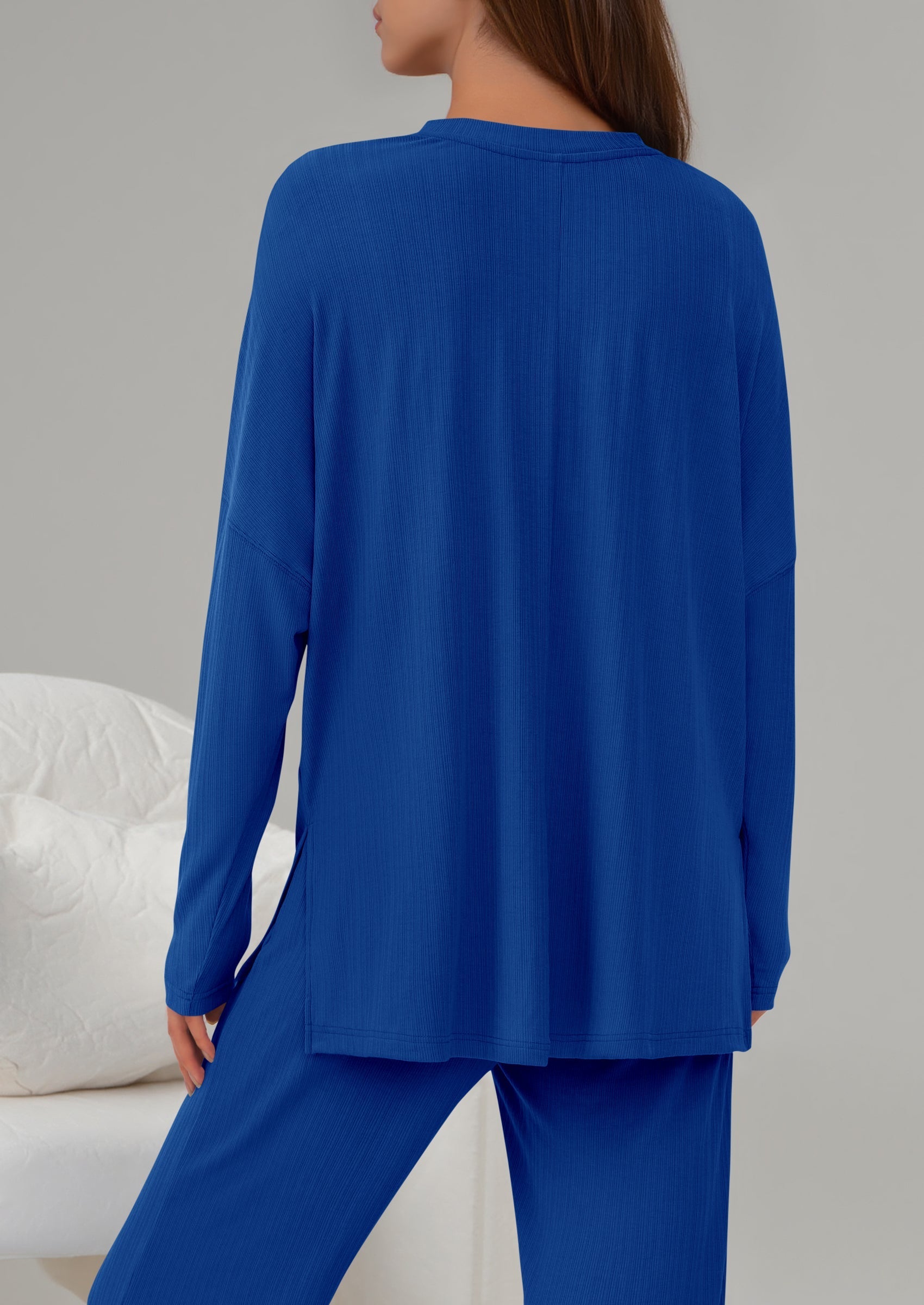 Osonn 2 Piece Lounge Sets for Women Fall Outfits Casual Loose Long Sleeve Tops Wide Leg Pants Matching Pajama Set