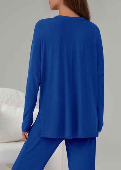 Osonn 2 Piece Lounge Sets for Women Fall Outfits Casual Loose Long Sleeve Tops Wide Leg Pants Matching Pajama Set