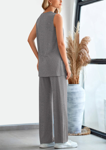 Osonn 2 Piece Set Loose Tank Top Wide Leg Pants Casual Matching Outfits Tracksuit