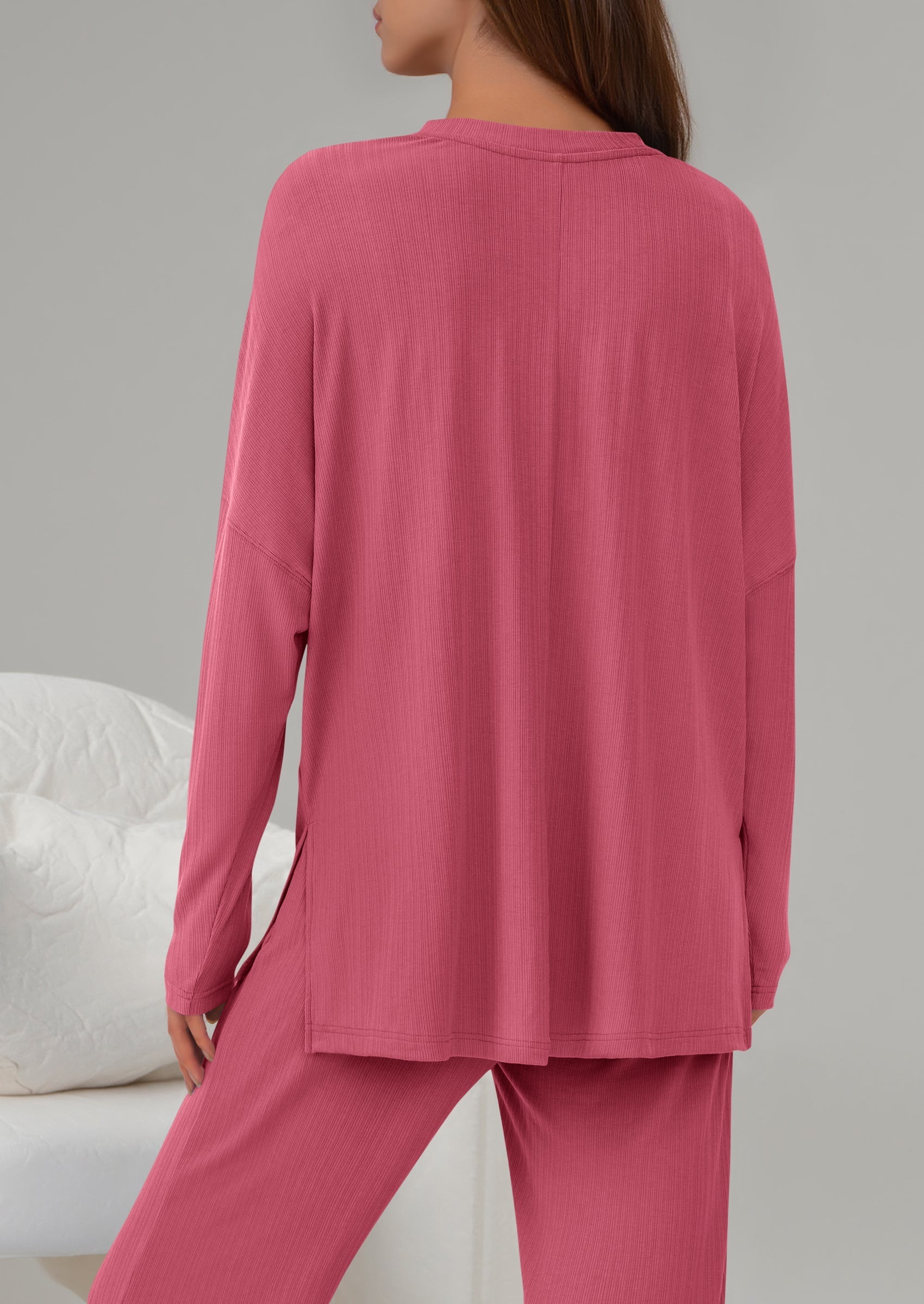 Osonn 2 Piece Lounge Sets for Women Fall Outfits Casual Loose Long Sleeve Tops Wide Leg Pants Matching Pajama Set