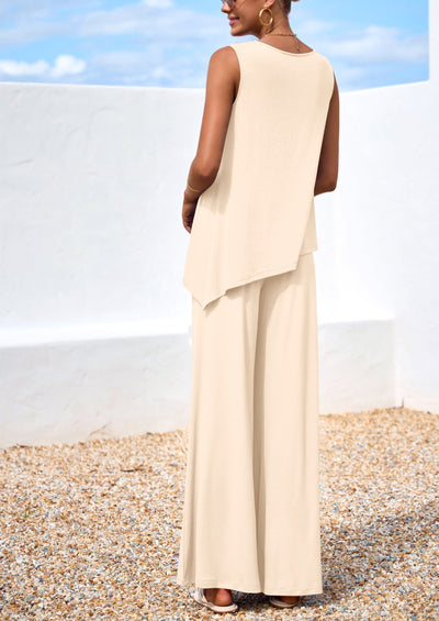 Osonn Women's Two Piece Matching Lounge Sets Asymmetrical Split Tank Tops Wide Leg Pants Summer Outfits Tracksuit