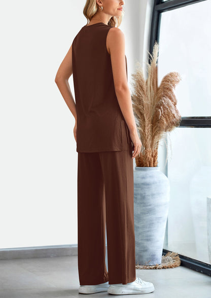 Osonn 2 Piece Set Loose Tank Top Wide Leg Pants Casual Matching Outfits Tracksuit