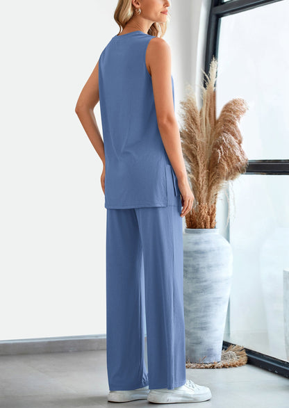 Osonn 2 Piece Set Loose Tank Top Wide Leg Pants Casual Matching Outfits Tracksuit