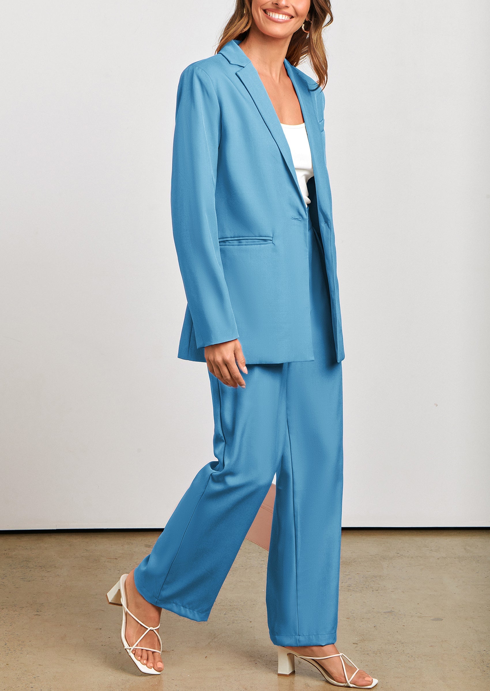 Osonn Women's Fall Two Piece Outfits Dressy Blazer Jacket and Wide Leg Pants Pockets Business Casual Office Suit Sets